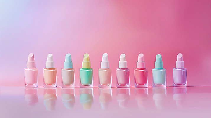 JPG 편집이미지 분홍색 취미 사람없음 뷰티 반사 네일아트 매니큐어 일렬 파스텔톤 편집실사 AI포토 AI콘텐츠 컬러 화장품 CG 파일형식