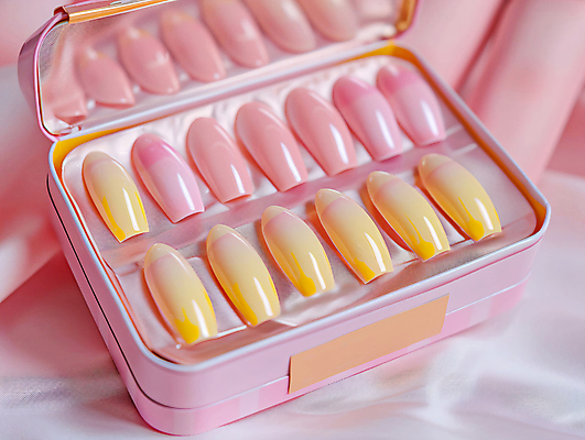 JPG 편집이미지 분홍색 취미 사람없음 세트 뷰티 반사 노란색 네일아트 천 매니큐어 편집실사 AI포토 AI콘텐츠 컬러 화장품 직물 CG 파일형식