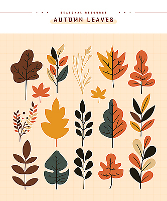 단풍 스티커 낙엽 일러스트 나뭇잎 사람없음 세트 주황색 가을 엘리먼트 편집소스 국내일러스트 AI파일 계절 컬러 잎 파일형식 벡터