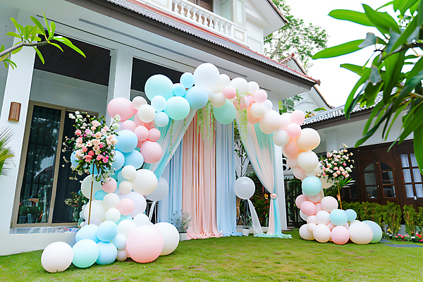 JPG 편집이미지 꽃 잎 주택 사람없음 야외 파티 축하 생일파티 생일 디지털합성 풍선 돌잔치 첫돌 편집실사 AI포토 AI콘텐츠 식물 기념일 컨셉 이벤트 건물 돌_생일 CG 파일형식