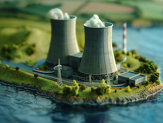 JPG 편집이미지 산업 바다 사람없음 미니어처 발전소 에너지 연기 원자력 원자력발전소 편집실사 AI포토 AI콘텐츠 모형 CG 파일형식