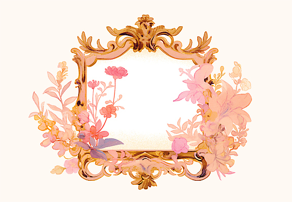 PSD 꽃 액자 일러스트 프레임 사람없음 주황색 로맨틱 빈티지 황금 카피스페이스 국내일러스트 식물 컬러 컨셉 공백 파일형식
