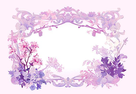 PSD 꽃 액자 일러스트 프레임 사람없음 보라색 로맨틱 빈티지 카피스페이스 국내일러스트 식물 컬러 컨셉 공백 파일형식