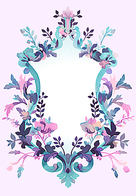 PSD 꽃 분홍색 액자 잎 일러스트 수채화 프레임 사람없음 초록색 로맨틱 빈티지 카피스페이스 국내일러스트 식물 컬러 컨셉 공백 파일형식