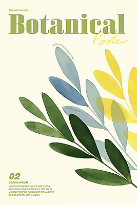 PSD 포스터 잎 일러스트 수채화 사람없음 그래픽 연두색 노란색 심플 단순화된 보테니컬아트 미니멀 국내일러스트 식물 컬러 초록색 파일형식