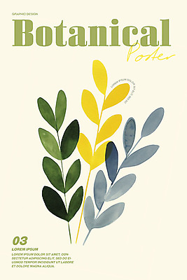PSD 포스터 잎 일러스트 수채화 사람없음 그래픽 연두색 노란색 심플 단순화된 보테니컬아트 미니멀 국내일러스트 식물 컬러 초록색 파일형식