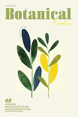 PSD 포스터 잎 일러스트 수채화 사람없음 그래픽 연두색 노란색 심플 단순화된 보테니컬아트 미니멀 국내일러스트 식물 컬러 초록색 파일형식