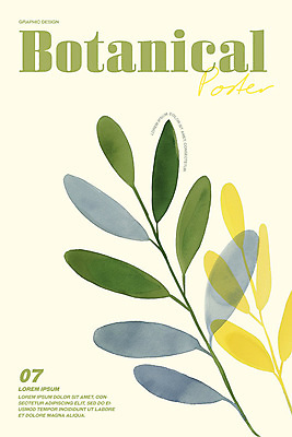 PSD 포스터 잎 일러스트 수채화 사람없음 그래픽 연두색 노란색 심플 단순화된 보테니컬아트 미니멀 국내일러스트 식물 컬러 초록색 파일형식