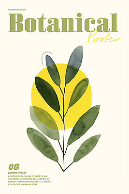 PSD 포스터 잎 일러스트 수채화 사람없음 그래픽 연두색 노란색 심플 단순화된 보테니컬아트 미니멀 국내일러스트 식물 컬러 초록색 파일형식