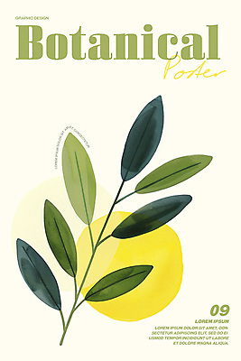 PSD 포스터 잎 일러스트 수채화 사람없음 그래픽 연두색 노란색 심플 단순화된 보테니컬아트 미니멀 국내일러스트 식물 컬러 초록색 파일형식