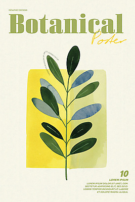 PSD 포스터 잎 일러스트 수채화 사람없음 그래픽 연두색 노란색 심플 단순화된 보테니컬아트 미니멀 국내일러스트 식물 컬러 초록색 파일형식