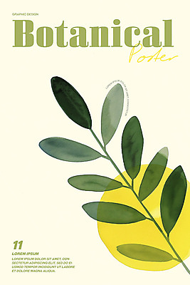 PSD 포스터 잎 일러스트 수채화 사람없음 그래픽 연두색 노란색 심플 단순화된 보테니컬아트 미니멀 국내일러스트 식물 컬러 초록색 파일형식