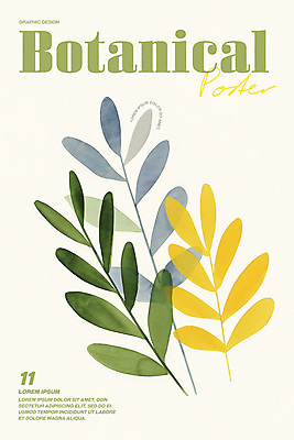 PSD 포스터 잎 일러스트 수채화 사람없음 그래픽 연두색 노란색 심플 단순화된 보테니컬아트 미니멀 국내일러스트 식물 컬러 초록색 파일형식