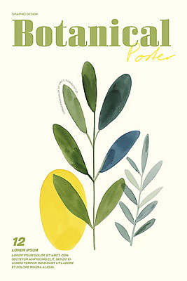 PSD 포스터 잎 일러스트 수채화 사람없음 그래픽 연두색 노란색 심플 단순화된 보테니컬아트 미니멀 국내일러스트 식물 컬러 초록색 파일형식
