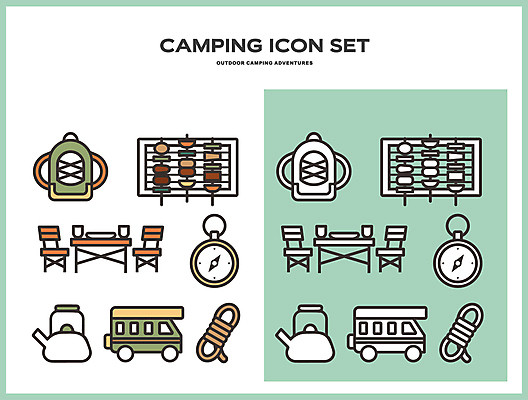 아이콘 밧줄 여행 의자 배낭 식탁 주전자 캠핑도구 사람없음 초록색 소풍 캠핑 장비 탐험 나침반 바비큐 캠핑카 2D아이콘 AI파일 줄 음식 컬러 가구 가방 자동차 탁자 주방용품 레저 야외활동 도구 파일형식 벡터