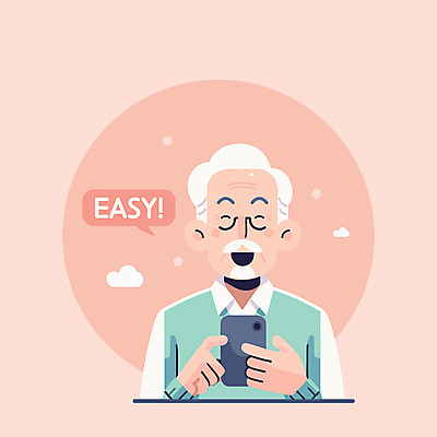 구름 노년 남자 분홍색 일러스트 기술 한명 미소 들기 상반신 스마트폰 디지털 편리함 쉬운 노인남자한명만 국내일러스트 AI파일 자연요소 1 컬러 컨셉 모션 표정 사람 성인 핸드폰 스마트기기 남자한명만 노인남자만 파일형식 벡터
