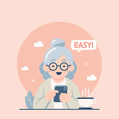 구름 여자 노년 분홍색 일러스트 기술 한명 미소 들기 상반신 스마트폰 디지털 찻잔 컵받침 편리함 쉬운 노인여자한명만 안경낌 국내일러스트 AI파일 자연요소 1 안경 컬러 컨셉 모션 잔 표정 사람 성인 핸드폰 스마트기기 받침대 여자한명만 노인여자만 파일형식 벡터