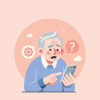구름 노년 남자 분홍색 일러스트 기술 한명 들기 상반신 스마트폰 디지털 물음표 찡그림 톱니바퀴 곤란 노인남자한명만 국내일러스트 AI파일 자연요소 1 기호 컬러 모션 표정 사람 성인 핸드폰 스마트기기 남자한명만 노인남자만 파일형식 벡터