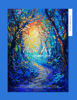 나무 템플릿 꽃 길 미술 사람없음 세로 파란색 빛 페인트 숲 그림 질감 유화 환상 이미지템플릿 임파스토 AI파일 식물 컬러 컨셉 문화예술 파일형식 벡터