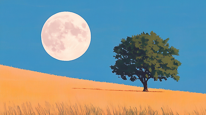 JPG 나무 야경 일러스트 밤하늘 한그루 사람없음 파란색 보름달 달 언덕 국내일러스트 AI일러스트 AI콘텐츠 자연요소 식물 1 컬러 하늘 야간 파일형식 풍경_경치