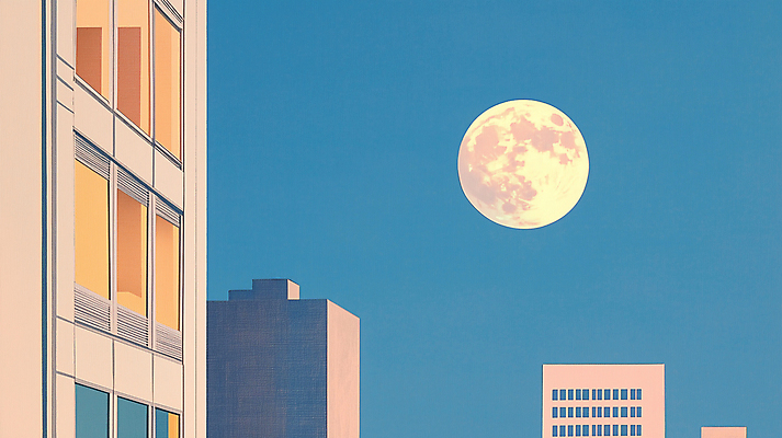 JPG 야경 일러스트 밤하늘 빌딩 사람없음 파란색 빛 보름달 달 도시 국내일러스트 AI일러스트 AI콘텐츠 자연요소 컬러 하늘 건물 야간 파일형식 풍경_경치