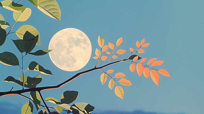 JPG 나무 야경 일러스트 밤하늘 사람없음 파란색 보름달 달 나뭇가지 국내일러스트 AI일러스트 AI콘텐츠 자연요소 식물 컬러 하늘 야간 파일형식 풍경_경치