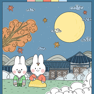 전신 PSD 구름 단풍 두마리 일러스트 단풍나무 한옥 기와집 앉기 사람없음 추석 보름달 토끼 절 야간 한복 토끼캐릭터 기와담장 국내일러스트 자연요소 나무 한국전통 명절 동물캐릭터 고건축 잎 2 포유류 모션 기와 담장 반려동물 달 인사 전통의상 파일형식