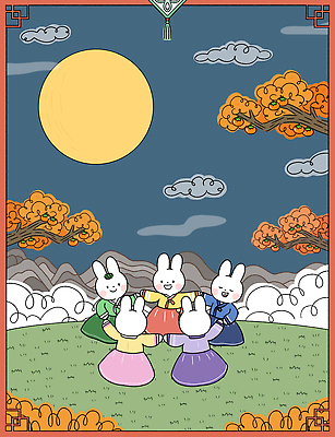 전신 PSD 나무 구름 여러마리 일러스트 단풍나무 산 사람없음 추석 보름달 토끼 야간 한복 언덕 토끼캐릭터 강강술래 국내일러스트 자연요소 식물 한국전통 명절 동물캐릭터 다수 단풍 포유류 반려동물 전통놀이 달 전통의상 파일형식