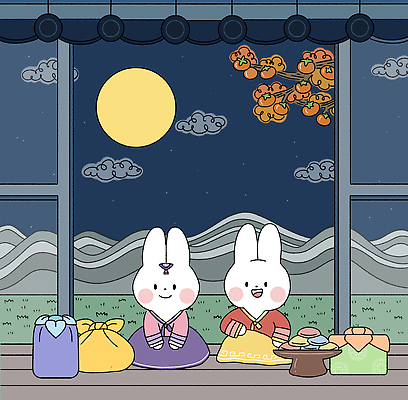 전신 PSD 나무 구름 일러스트 창문 산 선물 앉기 사람없음 파란색 추석 보름달 토끼 보자기 절 야간 한복 토끼캐릭터 보따리 송편 국내일러스트 자연요소 식물 한국전통 명절 컬러 동물캐릭터 포유류 모션 떡 반려동물 달 인사 전통의상 파일형식 천_직물