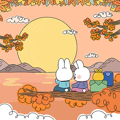 PSD 구름 바다 단풍 두마리 일러스트 산 감 선물 앉기 사람없음 두명 추석 노을 보름달 토끼 보자기 한복 감나무 토끼캐릭터 보따리 국내일러스트 자연요소 나무 한국전통 명절 동물캐릭터 잎 2 과일 포유류 모션 사람 반려동물 달 전통의상 파일형식 천_직물