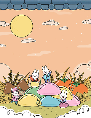 전신 PSD 구름 여러마리 일러스트 기와 감 사람없음 추석 노을 벼 보름달 토끼 밤 한복 토끼캐릭터 송편 손인사 국내일러스트 자연요소 한국전통 명절 동물캐릭터 다수 과일 포유류 곡류 떡 반려동물 견과류 달 인사 전통의상 파일형식