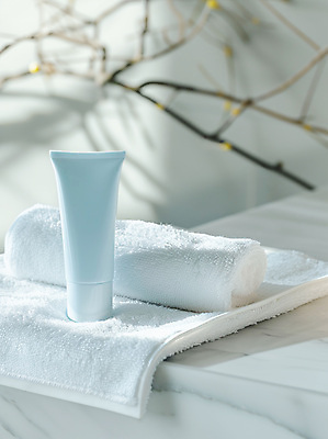 JPG 식물 편집이미지 하늘색 자연 사람없음 여름 수건 햇빛 뷰티 화장품 나뭇가지 선크림 로션 스킨케어 튜브용기 목업 편집실사 AI포토 AI콘텐츠 나무 계절 파란색 위생용품 태양 용기_그릇 CG 생태계 파일형식