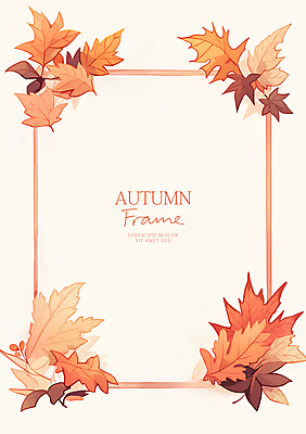 PSD 단풍 낙엽 잎 일러스트 수채화 프레임 사람없음 주황색 가을 카피스페이스 가을배경 국내일러스트 식물 계절 컬러 백그라운드 공백 파일형식 가을_계절