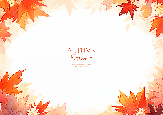 PSD 단풍 낙엽 잎 일러스트 수채화 프레임 사람없음 주황색 가을 카피스페이스 가을배경 국내일러스트 식물 계절 컬러 백그라운드 공백 파일형식 가을_계절