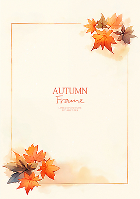 PSD 단풍 낙엽 잎 일러스트 수채화 프레임 사람없음 주황색 가을 카피스페이스 가을배경 국내일러스트 식물 계절 컬러 백그라운드 공백 파일형식 가을_계절