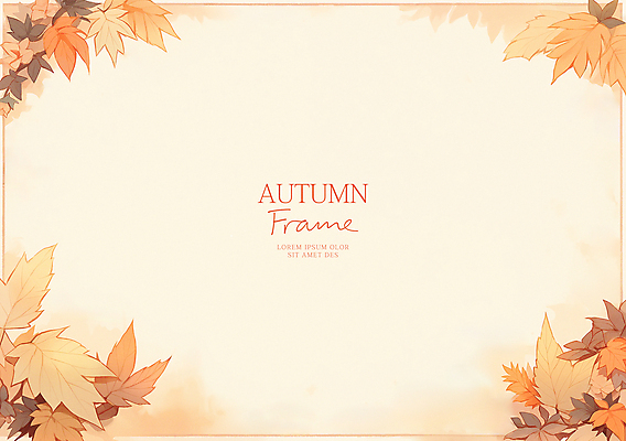 PSD 단풍 낙엽 잎 일러스트 수채화 프레임 사람없음 주황색 가을 카피스페이스 가을배경 국내일러스트 식물 계절 컬러 백그라운드 공백 파일형식 가을_계절