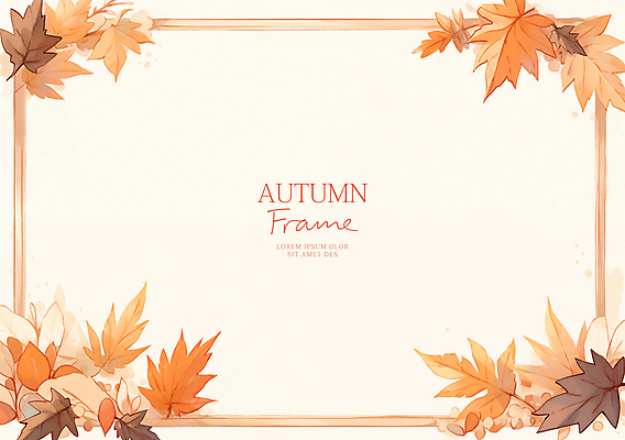 PSD 단풍 낙엽 잎 일러스트 수채화 프레임 사람없음 주황색 가을 카피스페이스 가을배경 국내일러스트 식물 계절 컬러 백그라운드 공백 파일형식 가을_계절
