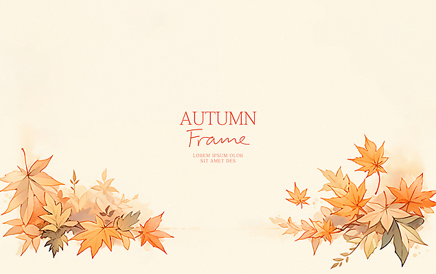 PSD 단풍 낙엽 잎 일러스트 수채화 프레임 사람없음 주황색 가을 카피스페이스 가을배경 국내일러스트 식물 계절 컬러 백그라운드 공백 파일형식 가을_계절