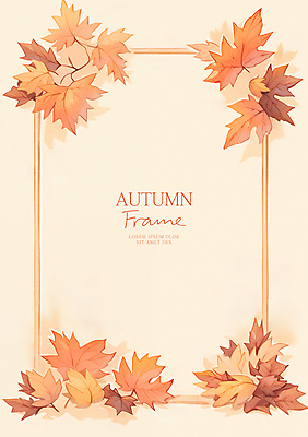 PSD 단풍 낙엽 잎 일러스트 수채화 프레임 사람없음 주황색 가을 카피스페이스 가을배경 국내일러스트 식물 계절 컬러 백그라운드 공백 파일형식 가을_계절