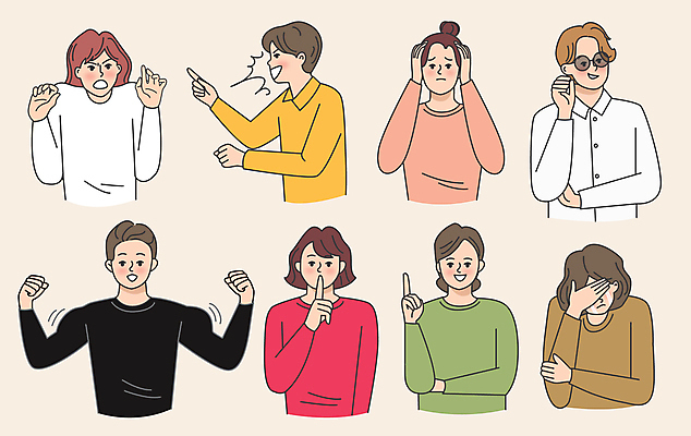 여자 남자 행복 일러스트 근육 여러명 성인 선글라스 놀람 가리킴 좌절 즐거움 쉿 충격 불만 반가움 성인만 국내일러스트 AI파일 감정 안경 다수 컨셉 표정 사람 손짓 조용 파일형식 벡터