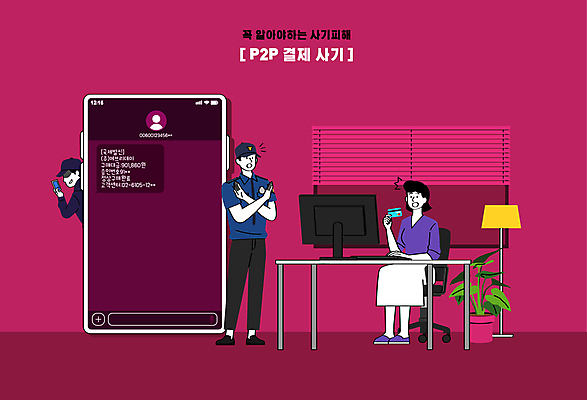 전신 문자 여자 남자 화분 화초 일러스트 성인 세명 스마트폰 모니터 놀람 피해 스탠드 속임수 신용카드 범죄 경찰 접속 결제 불법 사기꾼 성인만 버건디 P2P 국내일러스트 AI파일 식물 직업 감정 조명 표정 정보기술 사람 빨간색 금융 핸드폰 스마트기기 컴퓨터 파일형식 벡터