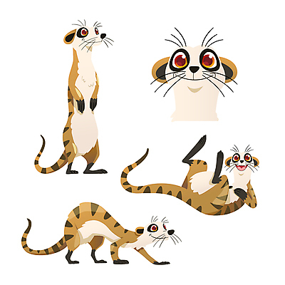 동물캐릭터 일러스트 동물원 사람없음 세트 귀여움 만화 애니메이션 미어캣 일러캐릭터 AI파일 동물 캐릭터 컨셉 파일형식 벡터