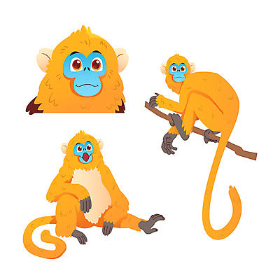 동물캐릭터 일러스트 동물원 사람없음 세트 귀여움 만화 애니메이션 황금원숭이 일러캐릭터 AI파일 동물 캐릭터 컨셉 원숭이 파일형식 벡터