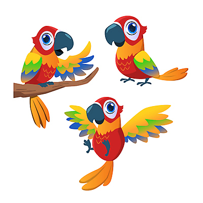 동물캐릭터 일러스트 동물원 사람없음 세트 귀여움 만화 앵무새 애니메이션 일러캐릭터 AI파일 동물 캐릭터 컨셉 조류 파일형식 벡터