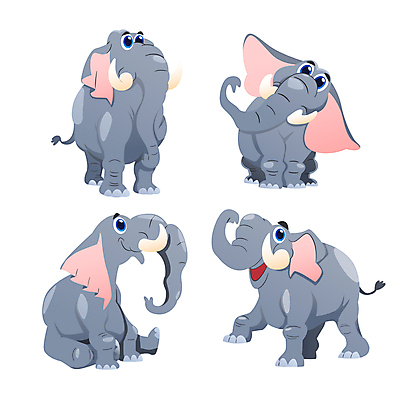 동물캐릭터 일러스트 코끼리 동물원 사람없음 세트 귀여움 만화 애니메이션 일러캐릭터 AI파일 동물 캐릭터 컨셉 포유류 파일형식 벡터