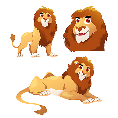 동물캐릭터 일러스트 동물원 사람없음 세트 귀여움 사자 만화 애니메이션 일러캐릭터 AI파일 동물 캐릭터 컨셉 포유류 파일형식 벡터