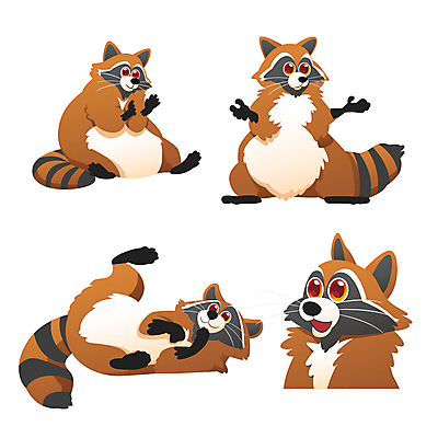 동물캐릭터 일러스트 동물원 사람없음 세트 귀여움 만화 애니메이션 너구리 일러캐릭터 AI파일 동물 캐릭터 컨셉 포유류 파일형식 벡터