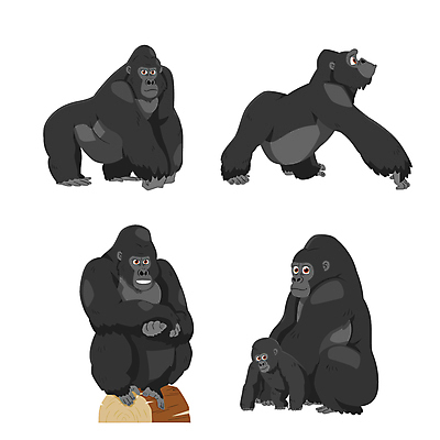동물캐릭터 일러스트 동물원 사람없음 세트 귀여움 만화 애니메이션 고릴라 일러캐릭터 AI파일 동물 캐릭터 컨셉 포유류 파일형식 벡터