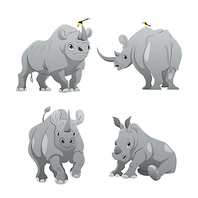 동물캐릭터 일러스트 동물원 사람없음 세트 귀여움 만화 애니메이션 코뿔소 일러캐릭터 AI파일 동물 캐릭터 컨셉 포유류 파일형식 벡터