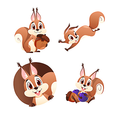 동물캐릭터 일러스트 동물원 사람없음 세트 귀여움 만화 다람쥐 애니메이션 일러캐릭터 AI파일 동물 캐릭터 컨셉 설치류 파일형식 벡터